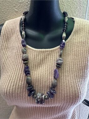 Handmade Purple Stone & Silver spacers Necklace